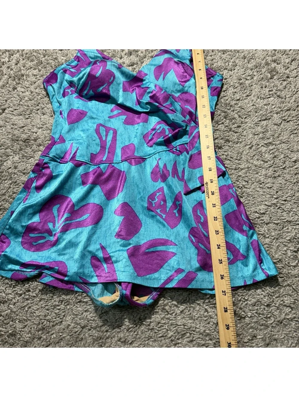 VTG Maxine of Hollywood Women Swim Dress One Piece Blue Purple Floral Size 8